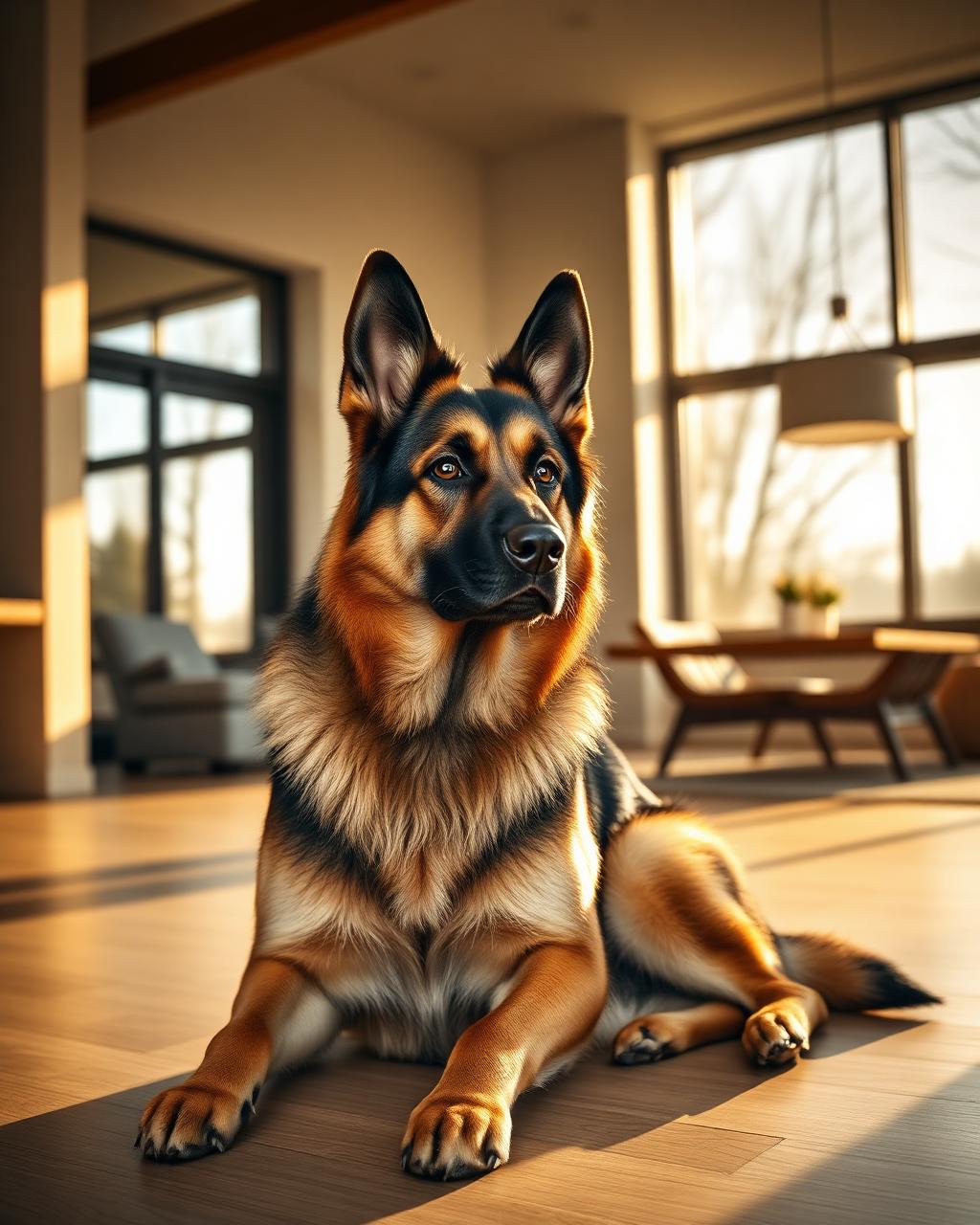 Calm, confident trained dog at home